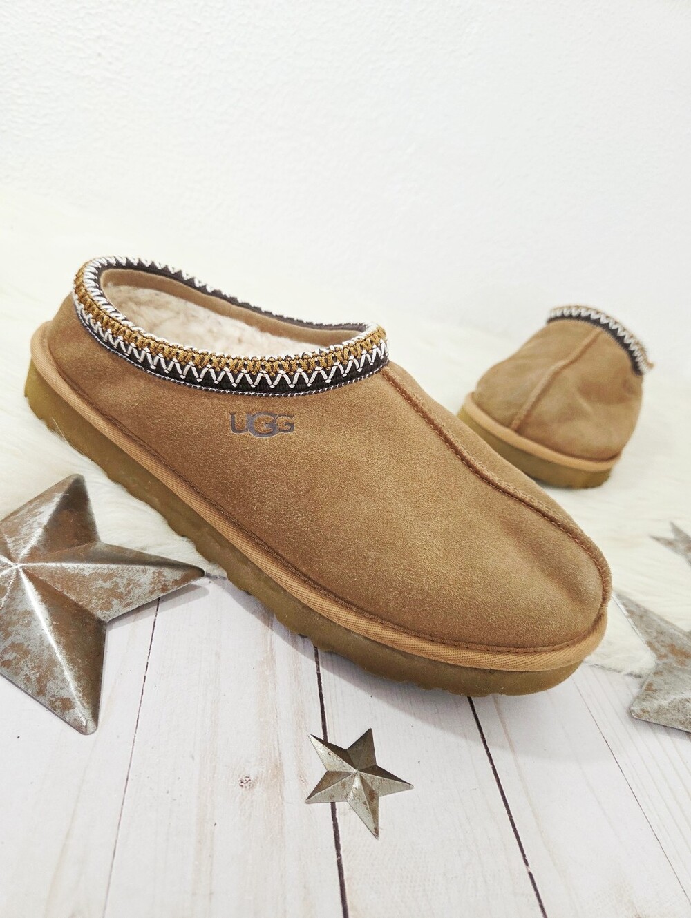 UGG Tasman II Slippers chestnut brown tan suede leather mocs shearling women's 9